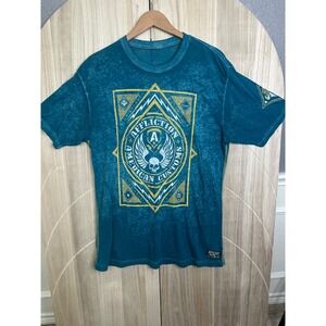 Affliction American Customs Graphic T Shirt Teal Men's XL Short Sleeve‎